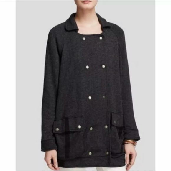 Free People Gray Linen Blend Slouchy Fit Pea Coat XS - Picture 2 of 9